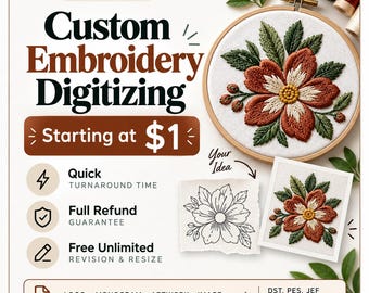 Custom Embroidery Digitizing Service | Text, Logo, Image & Pet Complex Digitizing for Machine Embroidery, PES, DST