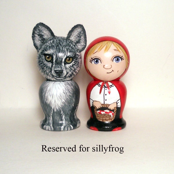 Reserved for sillyfrog Little Red Riding Hood Kokeshi Doll Handpainted Wooden