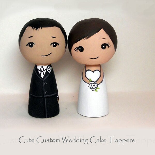 Cute Custom Wedding Cake Toppers Personalized Toppers Bride Groom Kokeshi Dolls