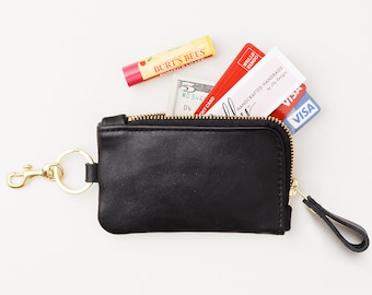 Leather Keychain ZIP AROUND Wallet, Leather Credit Card