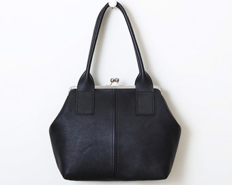 Top Handle Navy Leather Kiss Lock Handbag Retro Style Frame | Etsy