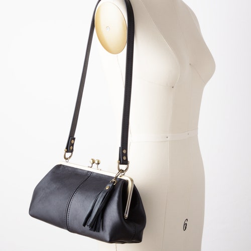 Leather Kiss Lock Frame Purse Kiss Lock Crossbody Handbag Etsy