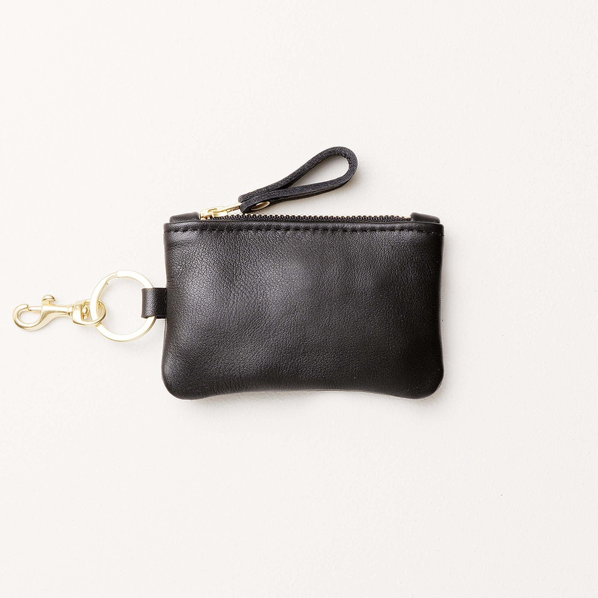 Small Leather Keychain Credit Card and Cash Zipper Wallet