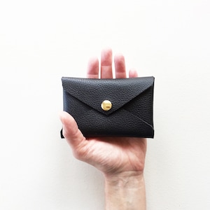 Estuche de cuero para tarjetas de crédito con cierre a presión, billetera de cuero tipo sobre para tarjetas de crédito, portatarjetas de regalo