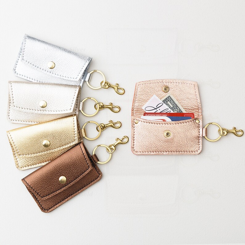 Metallic Leather Keychain Credit Card and ID Wallet Business Etsy