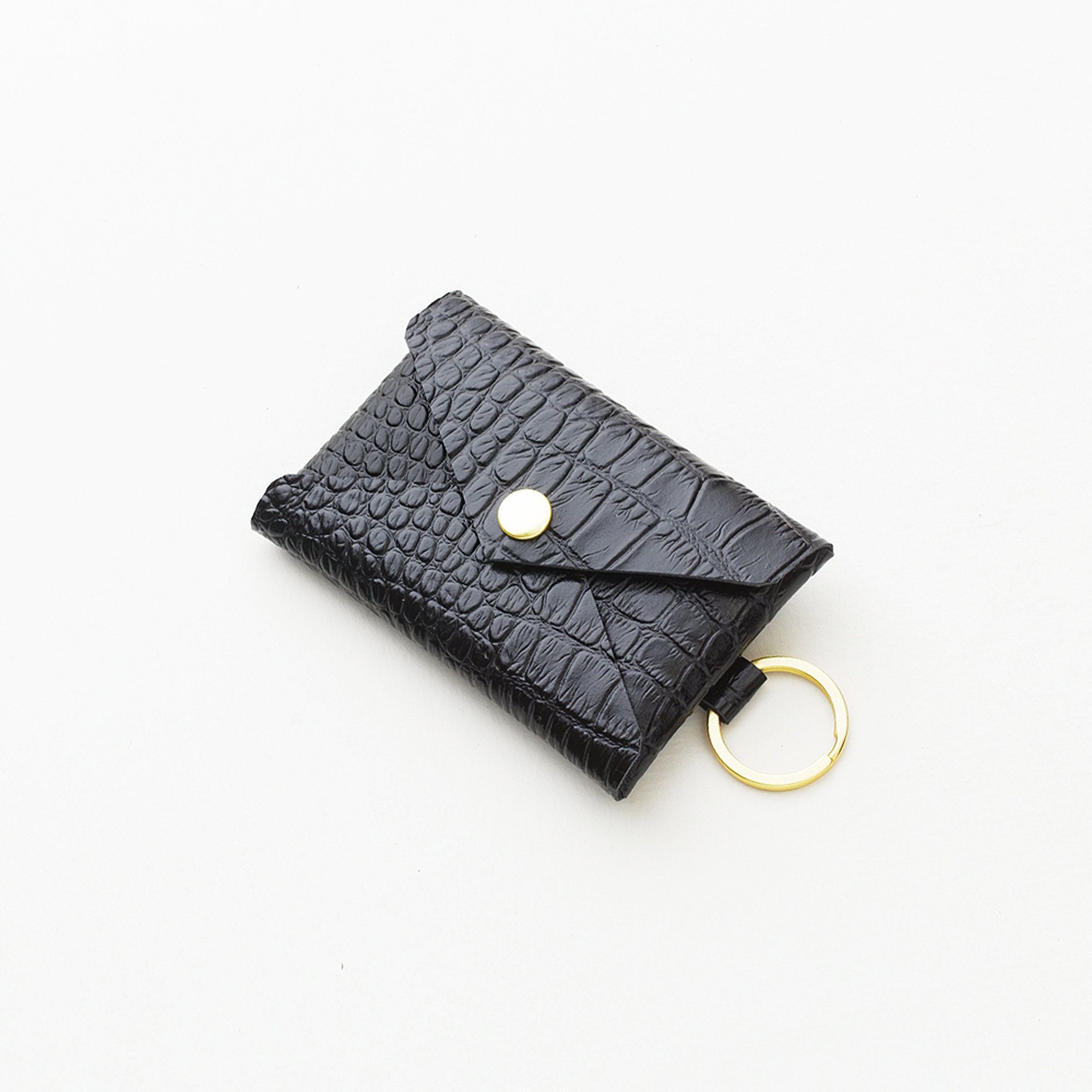 Crocodile Embossed Leather Keychain Credit Card Wallet