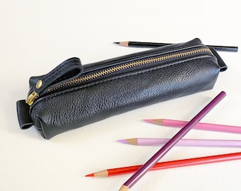 Leather Pencil Case, Pen and Pencil Zipper Pouch, Cosmetic Brush Bag, Gift for Graduate