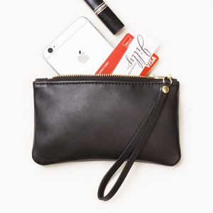 Small Leather Wristlet, Small Leather Clutch with Wrist Strap, Minimal Style Wallet