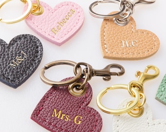 Personalized Leather Heart Keychain Purse Charm, Cute Monogrammed Handbag Accessory, Custom Foil Embossed Initials, Bridesmaid Gift