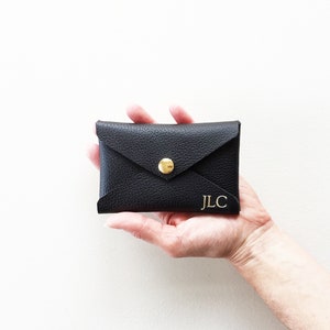 Monogrammed Leather Credit Card Case, Personalized Leather Envelope Wallet, Leather Gift Card Holder, Personalized Gift for Her or Him
