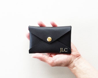 Monogrammed Leather Credit Card Case, Personalized Leather Envelope Wallet, Leather Gift Card Holder, Personalized Gift