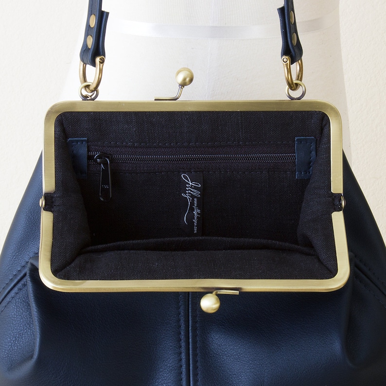 Navy Leather Kiss Lock Frame Purse Kiss Lock Crossbody Etsy Denmark