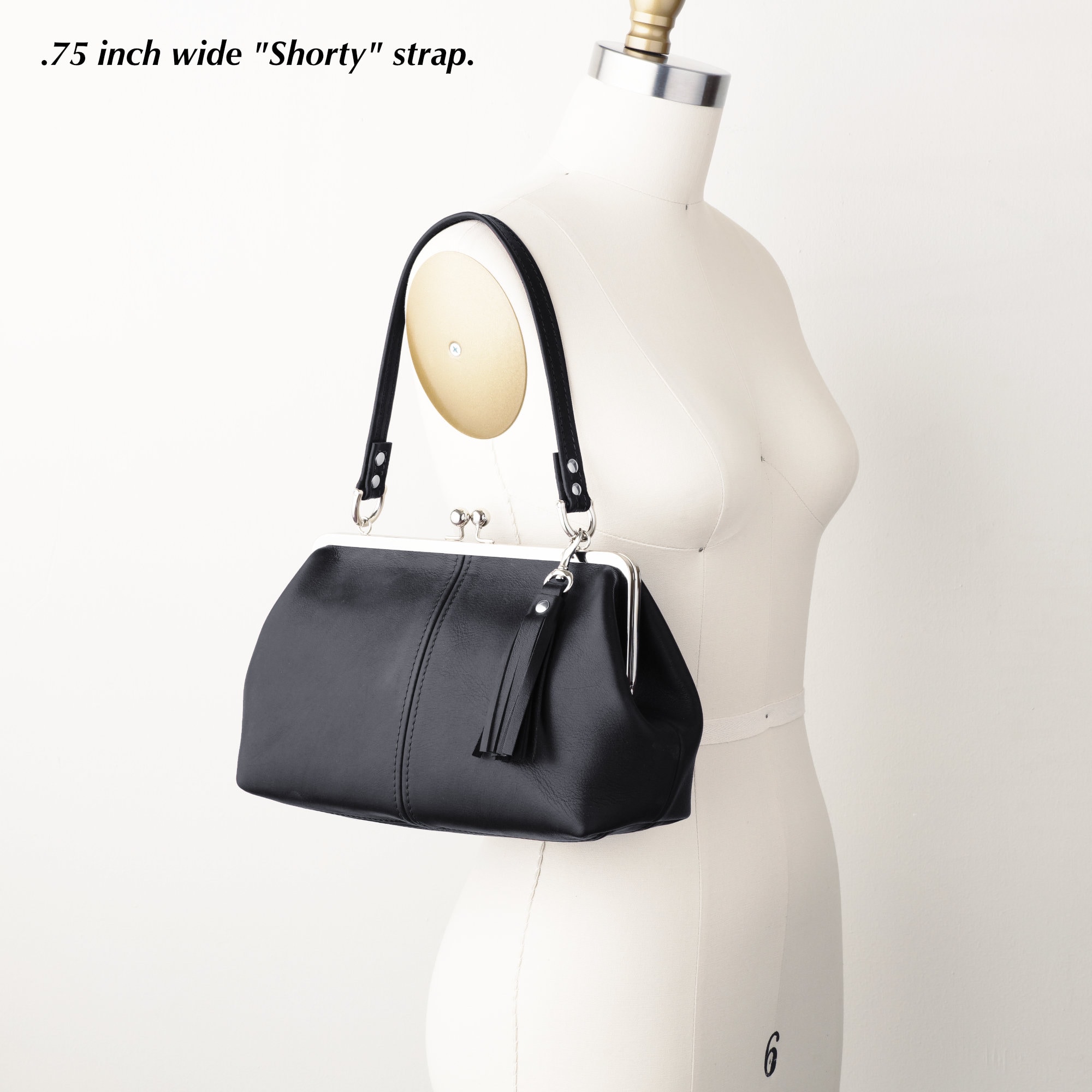 Retro Style Kiss Lock Handbag Mid Size Leather Kiss Lock 