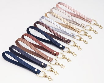 Stitched Leather Wrist Strap and Keychain, Wrist Strap with Keyring, Removable Clutch Strap, Wristlet Strap with Keyring, Gift for Teacher
