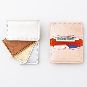 Cartera de cuero para tarjetas de crédito, tarjetero minimalista, billetera pequeña de cuero metalizada sencilla, portatarjetas de regalo, regalo para el mejor amigo