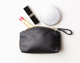 Leather Mini Clutch, Petite Leather Makeup Bag, Small Cosmetics Pouch, Small Purse Organizer, Wedding Party Gift