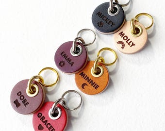 Custom Small ID Tag for Dog or Cat Collar, Tiny Laser Engraved Leather Pet Collar Tag, Personalized Name Pet Accessory with Custom Symbols