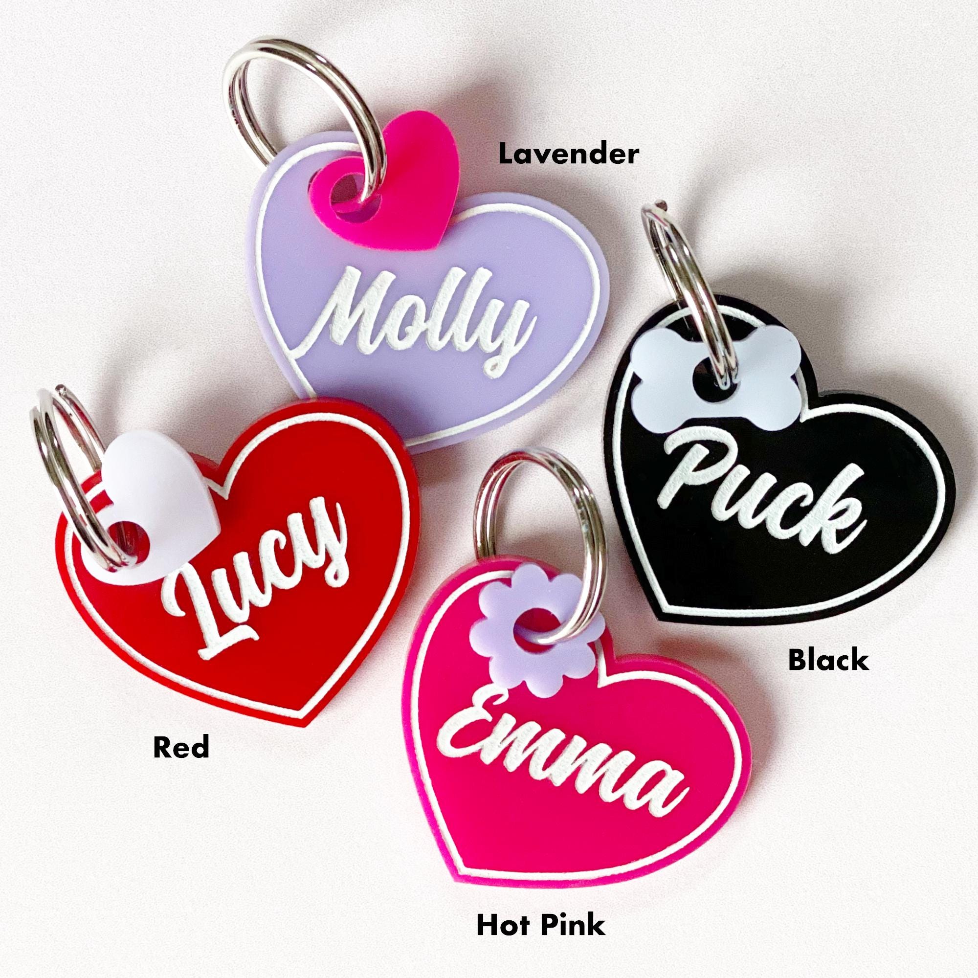 Custom ID Tag for Dog or Cat With Mini Charm Add-on, Heart Shaped ...