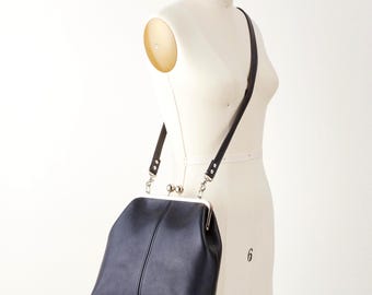 Leather Kiss Lock Crossbody Bag, Multiple Removable Strap Options, Vintage Style Frame Purse, Handcrafted Handbag