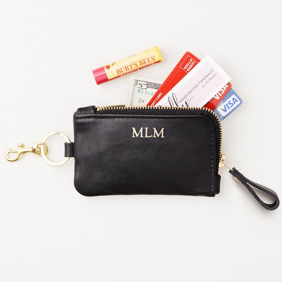 Monogrammed Leather Keychain Zip Around Wallet Custom - Etsy