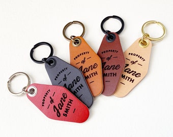 Personalized Motel Style Keychain, Laser Engraved Leather Key Ring, Retro Hotel Keychain with Custom Name, Customizable Gift for Her or Him