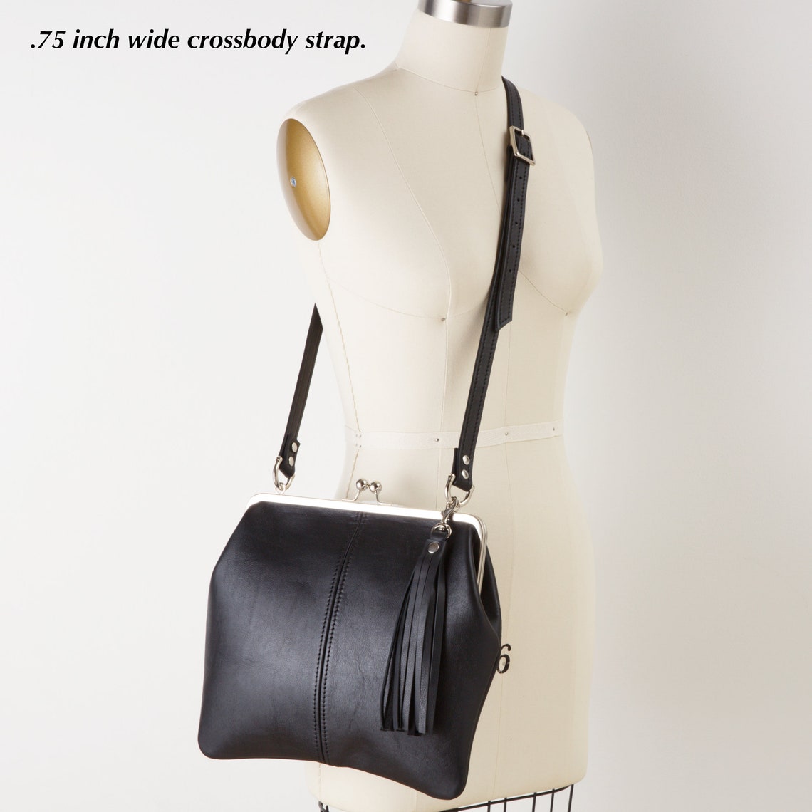 Leather Kiss Lock Closure Handbag With Tassel Charm and Etsy