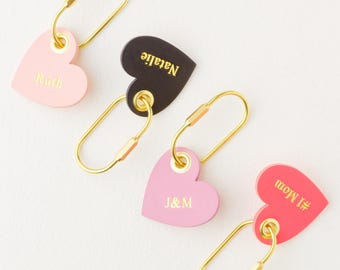 Custom Heart Bag Charm and Keychain Carabiner, Monogrammed Leather Handbag Accessory, Hot Foil Embossed Personalization