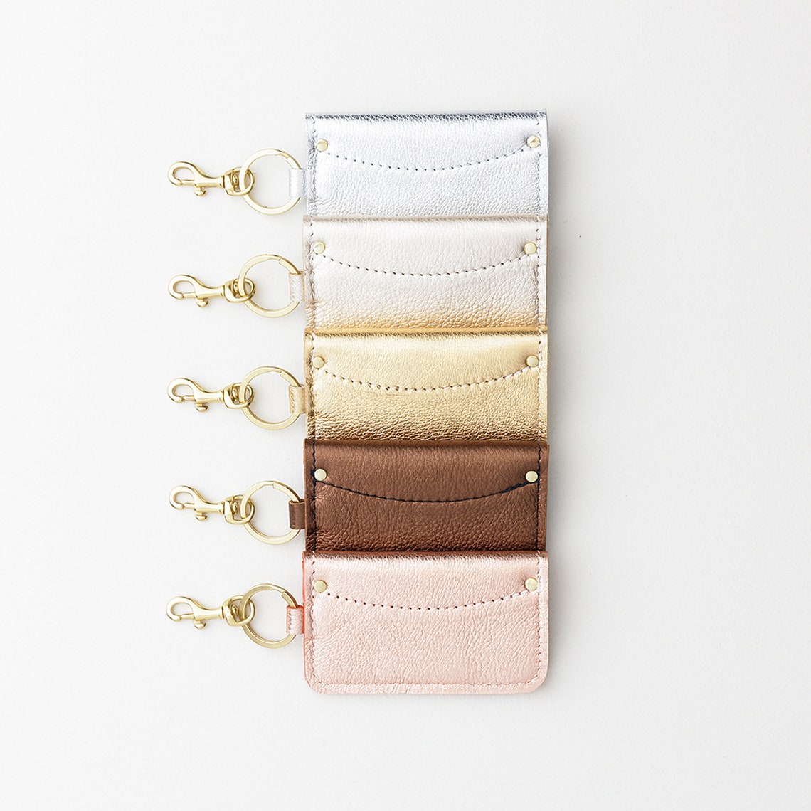 Metallic Leather Keychain Credit Card and ID Wallet Business Etsy