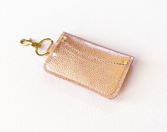 関税/送料込★Rest&Recreation★MIRROR CARD HOLDER KEYRING Metallic Leather Keychain Credit Card & ID Wallet, Leather