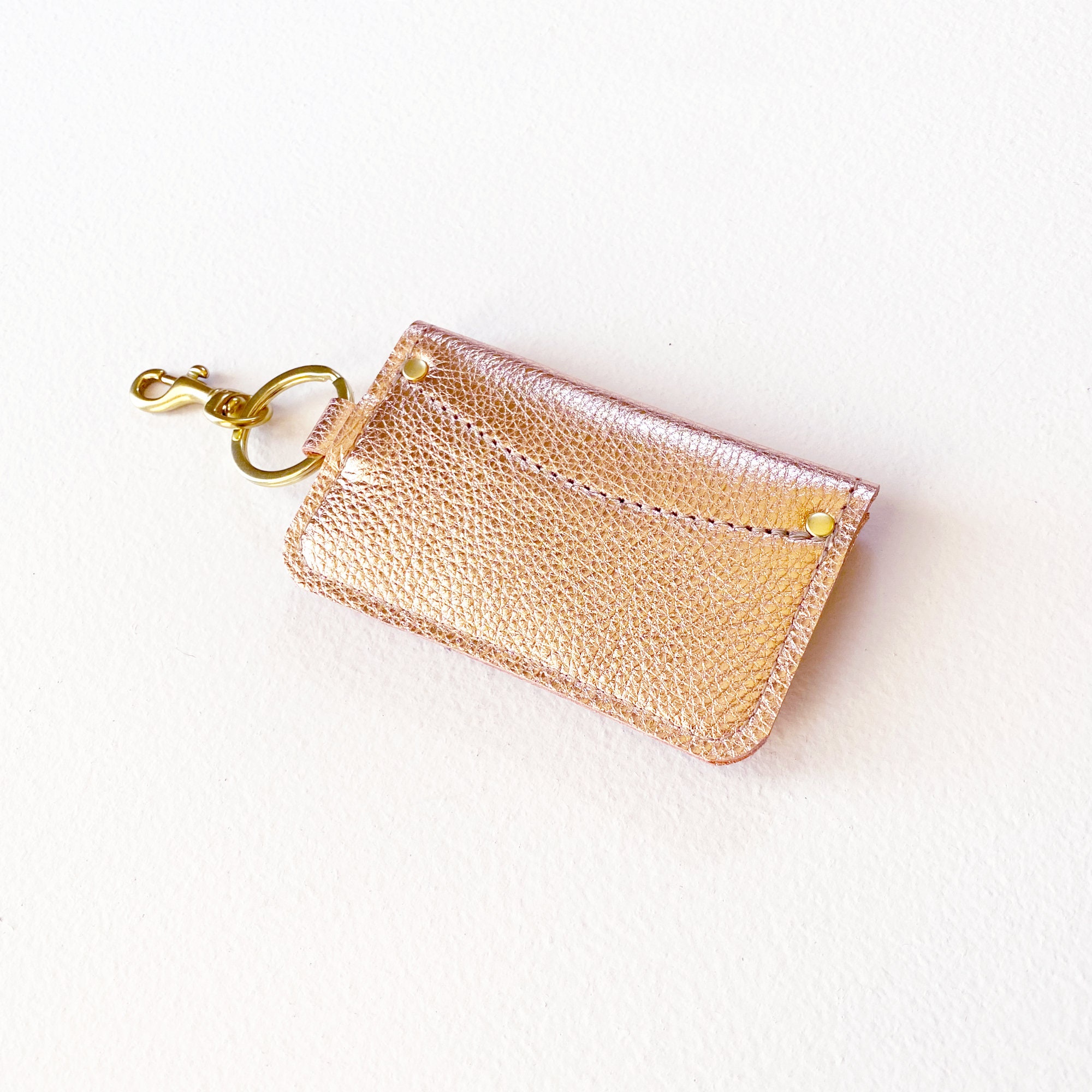 Metallic Leather Keychain Credit Card & ID Wallet, Leather