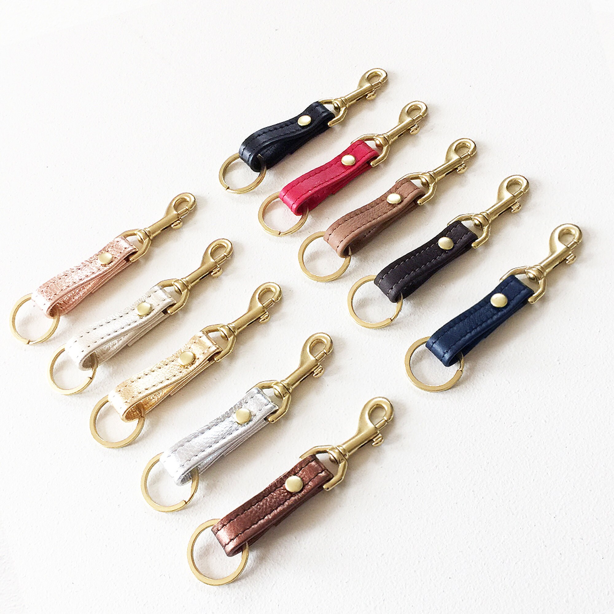 Leather Keychain With Swivel Snap Clip, Stitched Leather Key