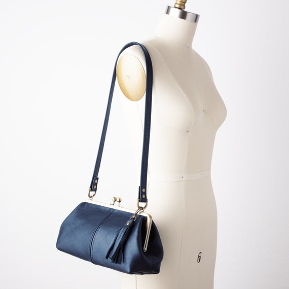 Classic Leather Handbag | Handmade Leather purse | Blue women handbag |  Laptop tote handbag