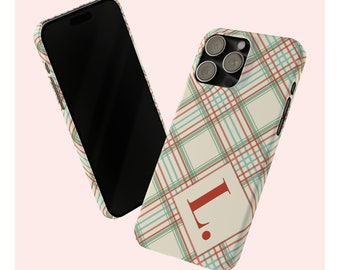 Personalized Vintage Plaid iPhone Case, Custom Initial Christmas Phone SLIM Cover, Series iPhone 15 14 13 12 11 X XR XS 8 Pro Max Plus Mini