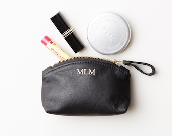 Small Personalized Clutch,  Monogrammed Petite Leather Clutch, Mini Cosmetics Pouch, Small Handbag Organizer, Customized Bridesmaid Gift
