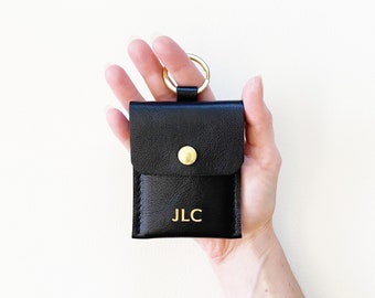 Monogrammed Leather Keychain Credit Card Wallet, Personalized Business Card Case with Keyring, Keychain ID Holder with Button Snap Closure