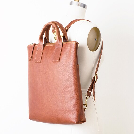 Convertible Leather Backpack With Large 