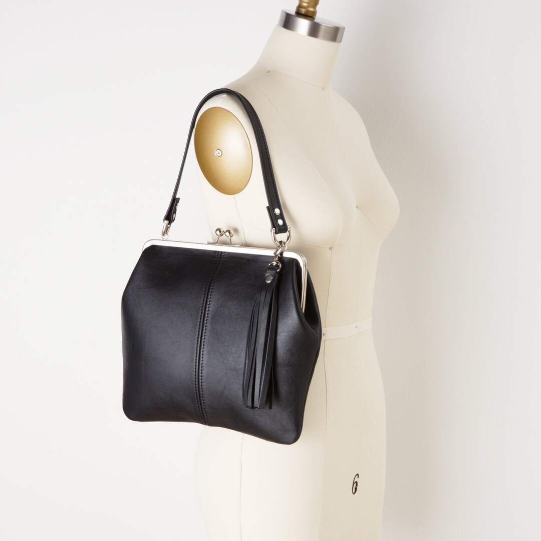 Leather Kiss Lock Closure Handbag With Tassel Charm and - Etsy
