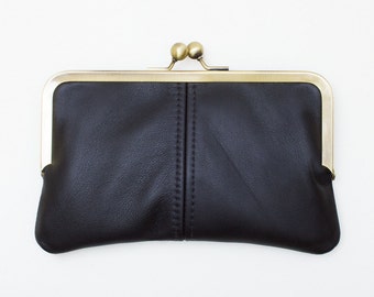 Small Leather Kiss Lock Clutch, Retro Style Frame Clutch, Evening Bag, Wedding Bridal Clutch, Bridesmaid Gift, Vintage Inspired Accessory