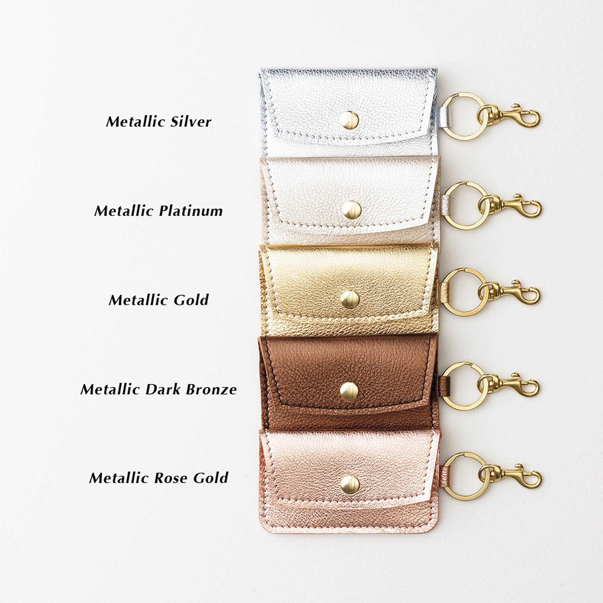 関税/送料込★Rest&Recreation★MIRROR CARD HOLDER KEYRING Metallic Leather Keychain Credit Card & ID Wallet, Leather