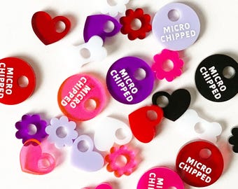 Mini Charm Add-on for Dog or Cat ID Collar Tag, Small Laser Engraved Microchipped Accessory for Pet Collar, Flower, Heart or Dog Bone Charm