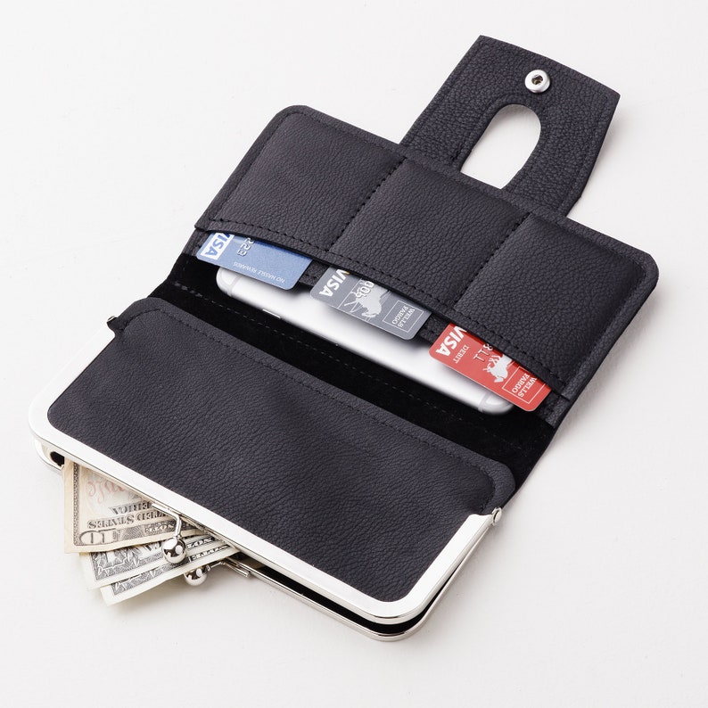 Women's Leather Kiss Lock Wallet Retro Style Leather Etsy