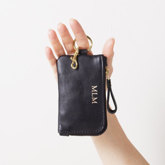 Monogrammed Leather Keychain Zip Around Wallet Custom 