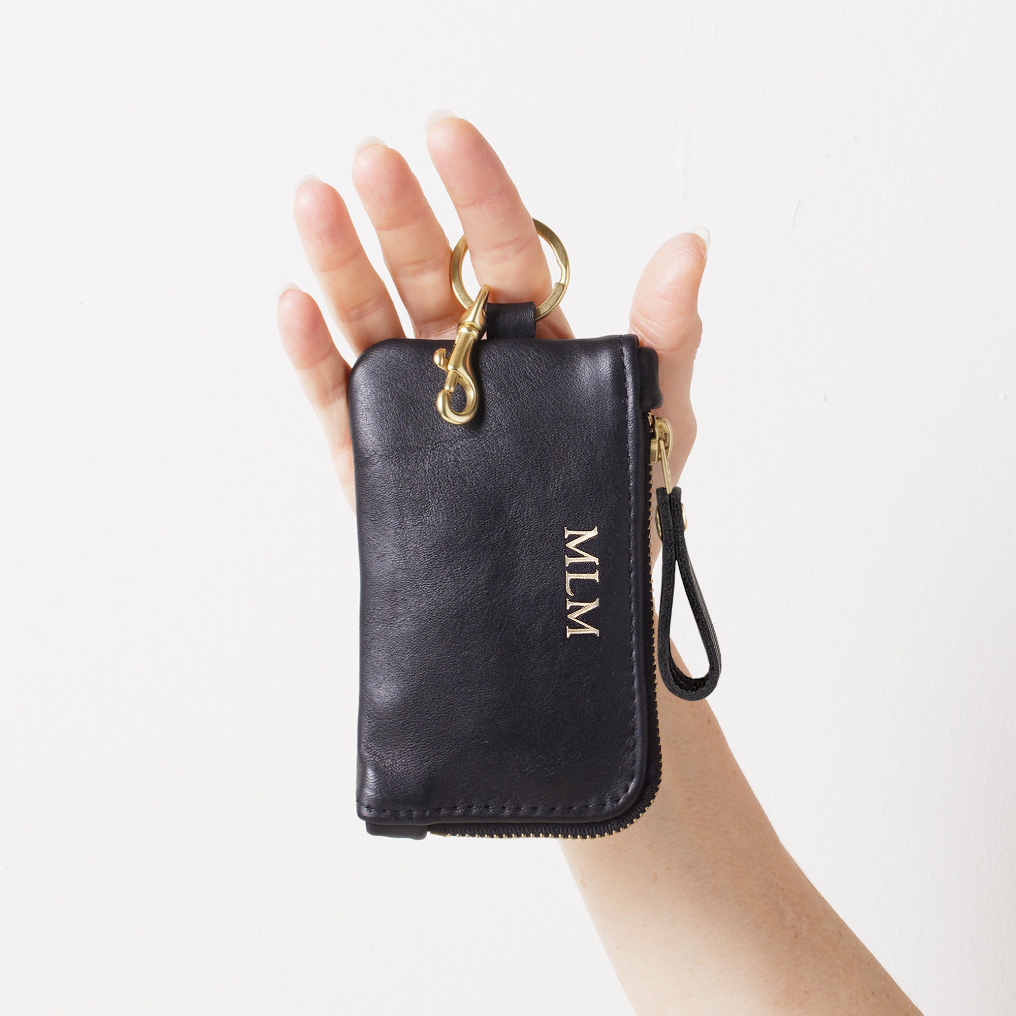 Leather Zipper Clutch With Wrist Strap, Minimal Style Wristlet