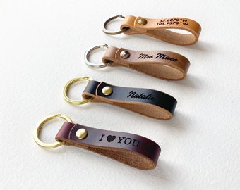 Personalized Leather Keychain, Laser Engraved Name Key Fob, 3rd Anniversary Gift with Message, Custom Housewarming Gift, New Driver Present
