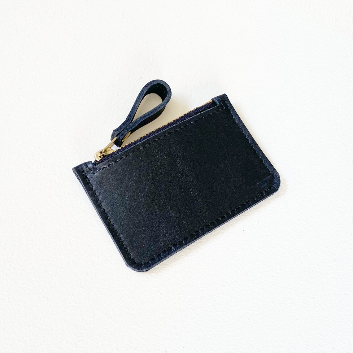 Leather Credit Card Zip Wallet Black Leather Business Card Etsy