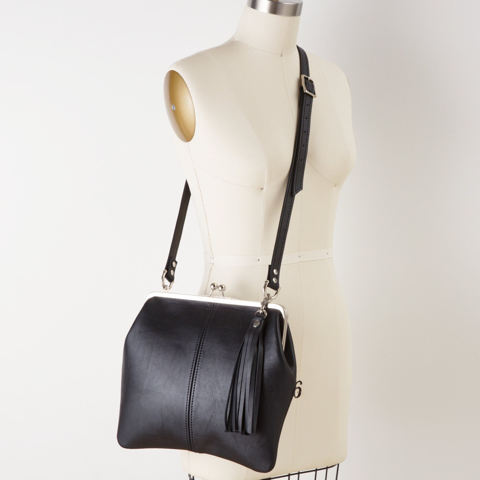 Leather Kiss Lock Crossbody Bag