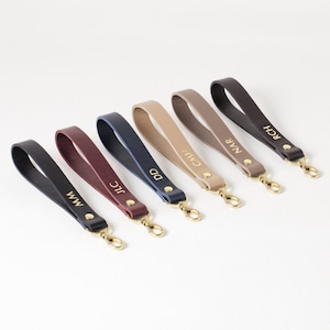 Monogrammed Leather Wrist Strap and Keychain, Personalized Detachable Clutch Strap Gift For Her, Wristlet Keychain, Housewarming Gift