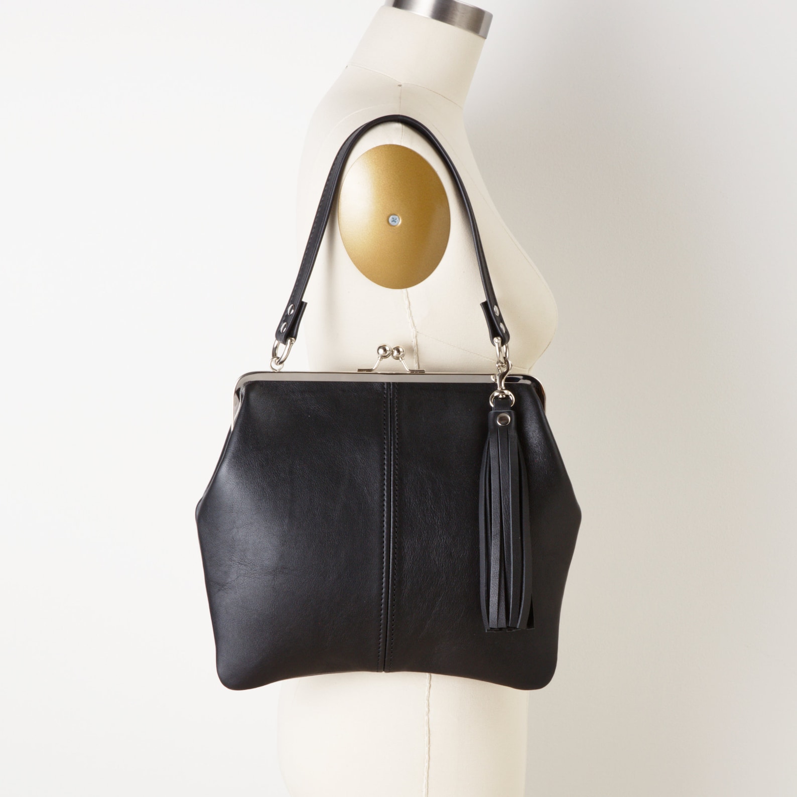 Leather Kiss Lock Closure Handbag With Tassel Charm and Etsy