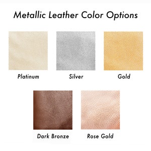 Metallic leather color options for zipper clutch with wrist strap.