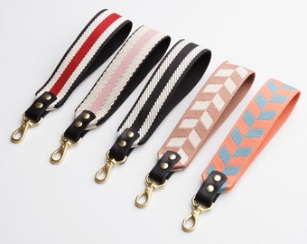 Fabric and Leather Wrist Strap for Clutch Handbag or Keys, Detachable Clutch Strap, Wrist Strap Keychain, Keychain Wrist Lanyard